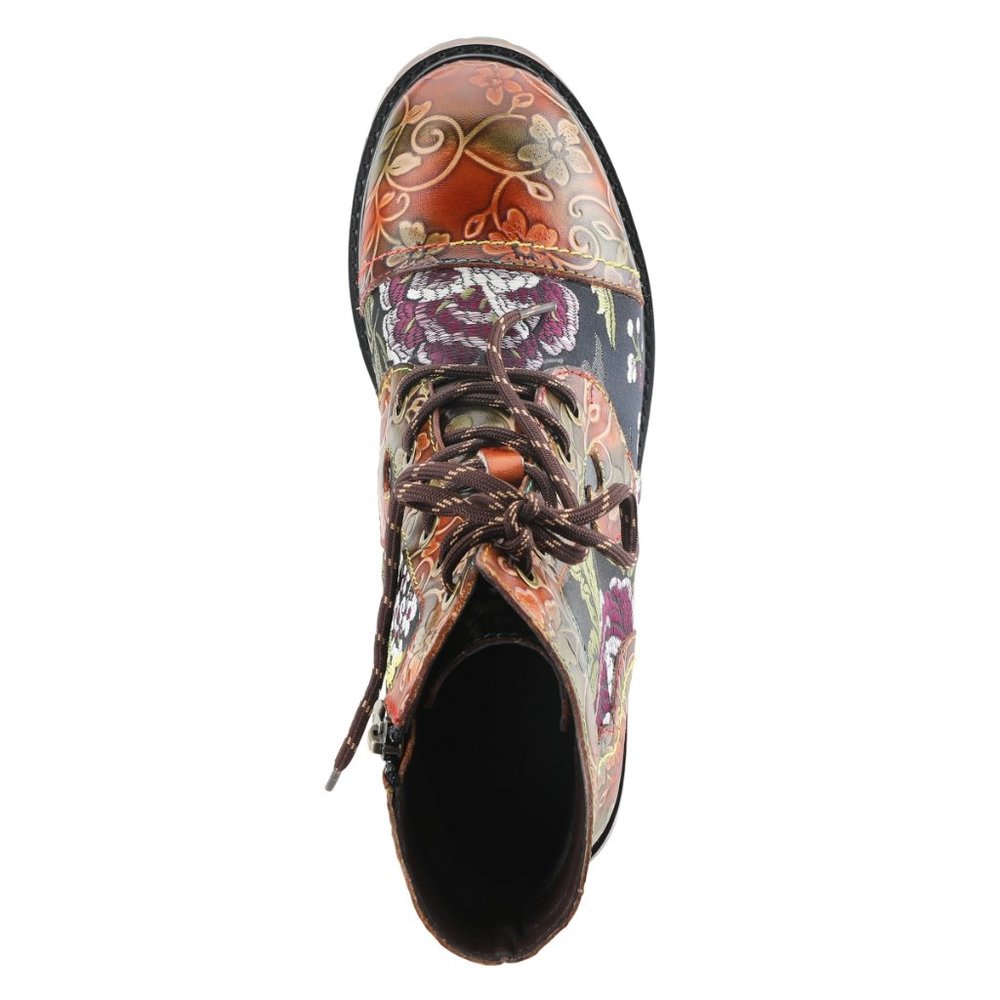 L'ARTISTE FANTASTIC WOMEN'S FLORAL LEATHER AND TEXTILE BOOTIES Brown Multi - Picture 4 of 7